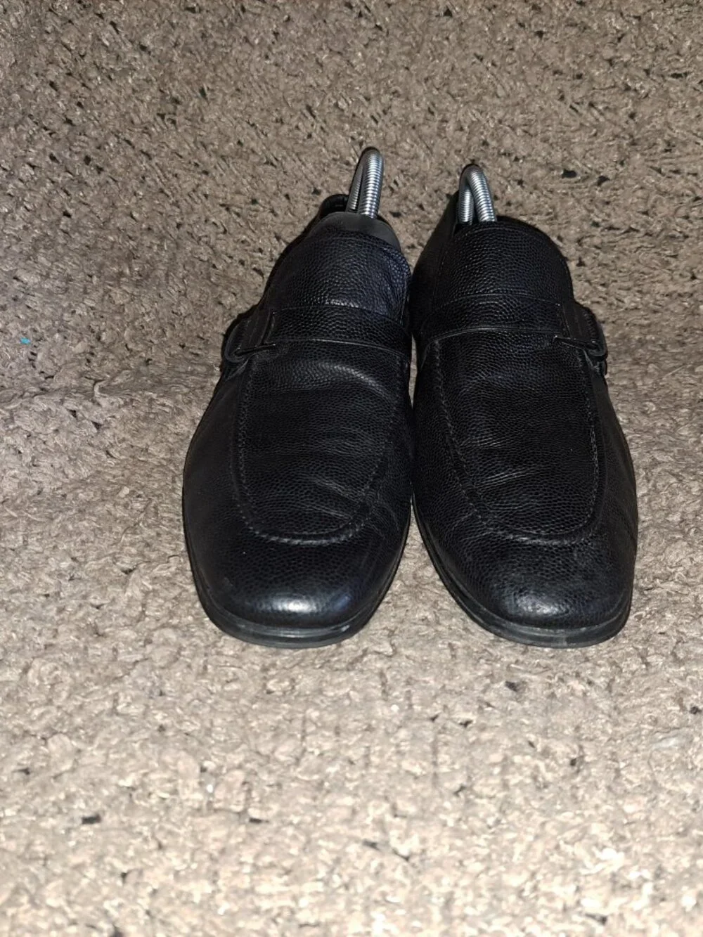 SALVATORE FERRAGAMO-Pinot-Black Pebbled Leather-Side Buckle Loafers-Sz 12-EX